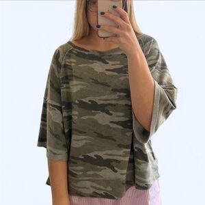 Camo Cropped Sweatshirt | Green Camouflage | Size M
